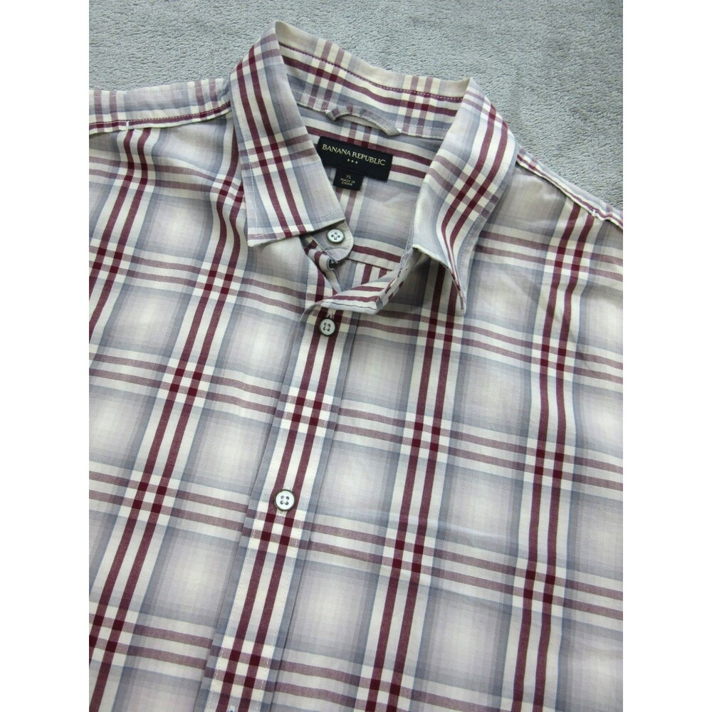 Banana Republic Men's XL Shirt Button Down Long Slv Plaid Red White Preppy